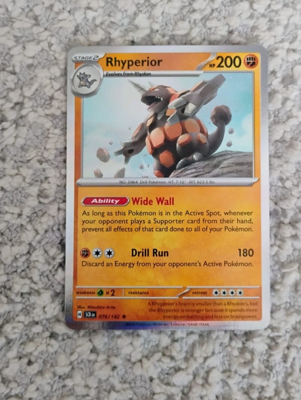 POKEMON TCG Card Rhyperior Stellar Crown Holo Rare 076/142 PZ